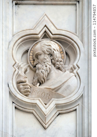 Jacob, relief on the facade of Basilica of Santa Croce (Basilica of the Holy Cross) - famous Franciscan church in Florence, Italy 114794857