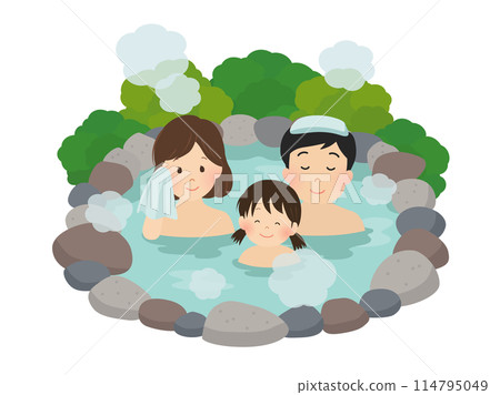 Vector illustration of a family bathing in a hot spring Vector illustration of a family bathing in a hot spring 114795049