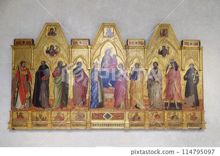 Madonna and Child enthroned between Saints, Basilica of Santa Croce (Basilica of the Holy Cross) - famous Franciscan church in Florence, Italy 114795097