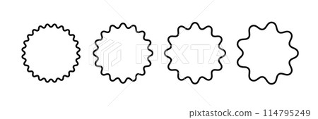 Line wave curve edge frame. Wavy scalloped circle borders. Doodle brush drawn round picture frame. Empty text box. Funky zigzag design element. Vector illustration isolated on white background Line wave curve edge frame. Wavy scalloped circle borders. Doodle brush drawn round picture frame. Empty text box. Funky zigzag design element. Vector illustration isolated on white background 114795249