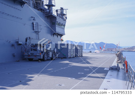 The deck of the Japan Maritime Self-Defense Force's transport ship Kunisaki The deck of the Japan Maritime Self-Defense Force's transport ship Kunisaki 114795333