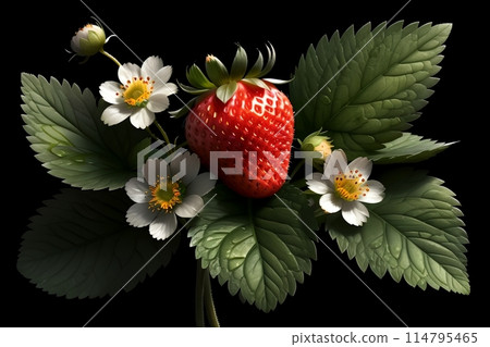 ripe red strawberries on a black background 114795465