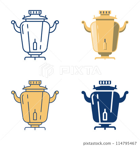 Traditional samovar icon set in flat and line style 114795467