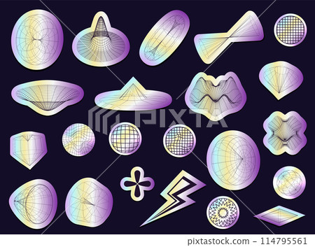 Holographic stickers. Y2k metallic gradient sticker. Shine metal badges of various shapes. Gradient sale and discount stickers. Shiny holo texture retro icons.Hype CD effect tag Holographic stickers. Y2k metallic gradient sticker. Shine metal badges of various shapes. Gradient sale and discount stickers. Shiny holo texture retro icons.Hype CD effect tag 114795561