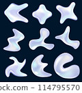 3d hologram liquid abstract shape. Set y2k holographic fluid vector element. Trendy liquid metal elements. Purple glossy abstract shape. 114795570