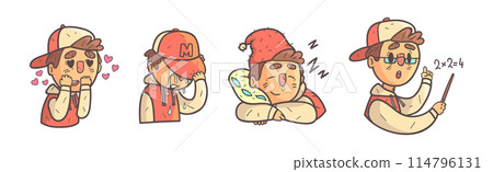 Funny Boy Character Showing Different Emotion Vector Set Funny Boy Character Showing Different Emotion Vector Set 114796131