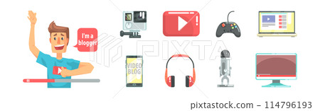 Video Blogger Object and Element Vector Set Video Blogger Object and Element Vector Set 114796193
