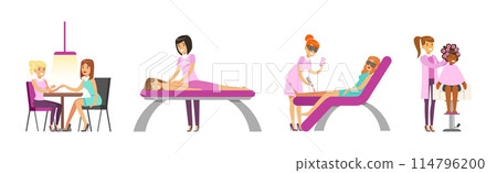 People Character at Beauty Salon Scenes Vector Set 114796200