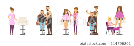 People Character at Beauty Salon Scenes Vector Set 114796201