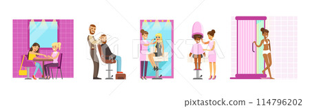 People Character at Beauty Salon Scenes Vector Set 114796202