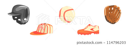 Baseball Sport Game Object and Accessories Vector Set 114796203