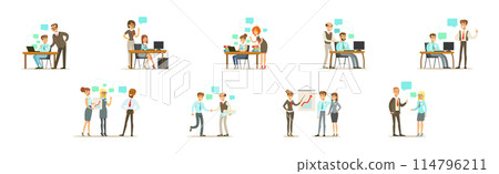People Team Office Worker Character Communicate at Work Vector Set People Team Office Worker Character Communicate at Work Vector Set 114796211