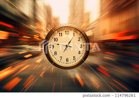 Clock hands moving fast, blurred by the quick motion, passing time concept. 114796261
