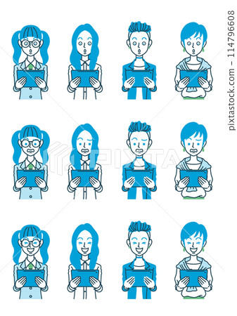 Illustration of a woman holding a tablet 114796608