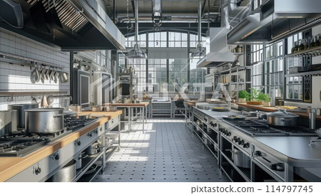 Interior of professional kitchen. Appliances for food preparation 114797745