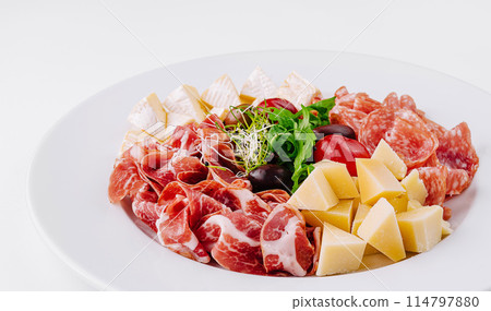 Gourmet charcuterie and cheese platter 114797880