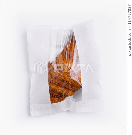 Sealed bag of loose croissant isolated on white Sealed bag of loose croissant isolated on white 114797887