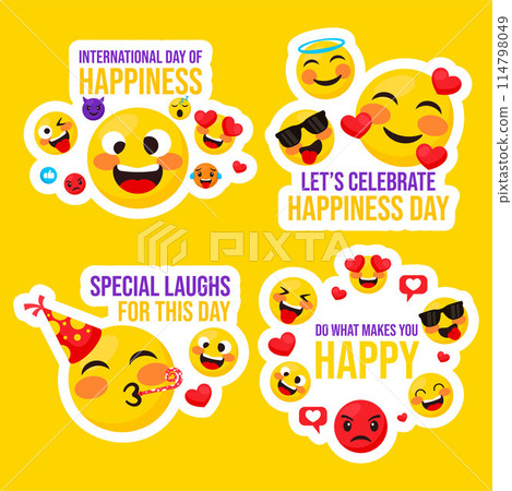 Happiness Day Label Flat Cartoon Hand Drawn Templates Background Illustration 114798049