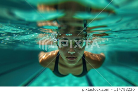 Underwater woman portrait in swimming pool 114798220
