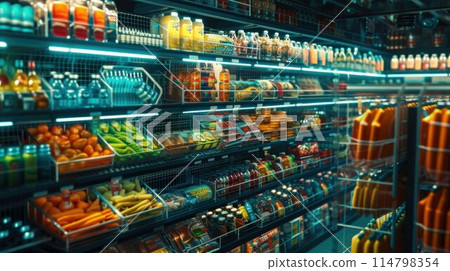Supermarket shelf for presenting new product in between many others Supermarket shelf for presenting new product in between many others 114798354