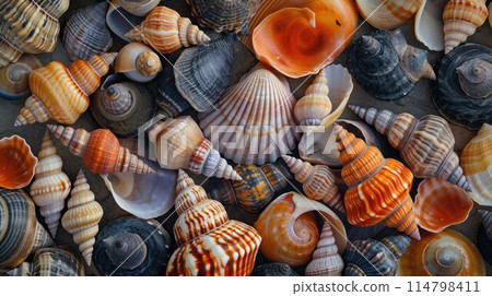 Mixed colorful sea shells as background 114798411