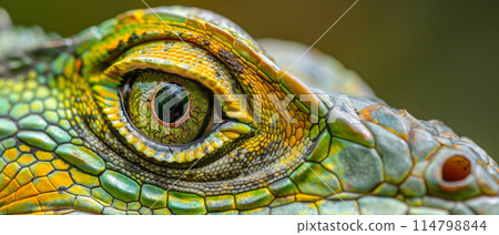 Head shot closeup of Green Crested Lizard 114798844
