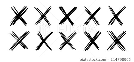 X scribble marks of cross in hand drawn sketch or marker doodle and ink brush stroke, vector icons. X scribble marks of ink pen sketch line for false check box vote, No sign and con or cancel symbol X scribble marks of cross in hand drawn sketch or marker doodle and ink brush stroke, vector icons. X scribble marks of ink pen sketch line for false check box vote, No sign and con or cancel symbol 114798965