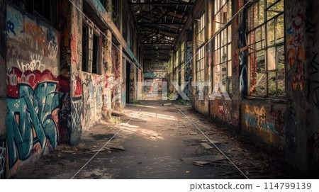 Dark vintage urban alley back yard with graffiti 114799139