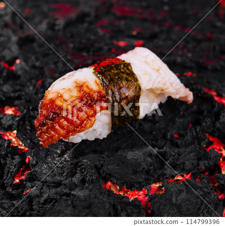 Gourmet sushi on lava background 114799396