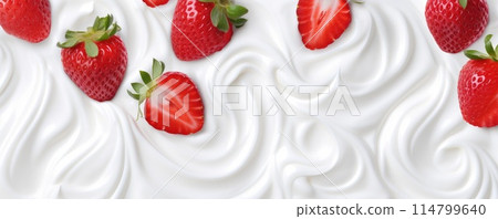 fresh tasty yogurt with strawberry banner background 114799640