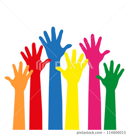Raised hands colorful silhouette 114800015