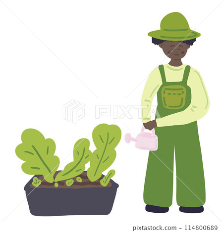 Grow your own flat design black skin man watering plants Grow your own flat design black skin man watering plants 114800689