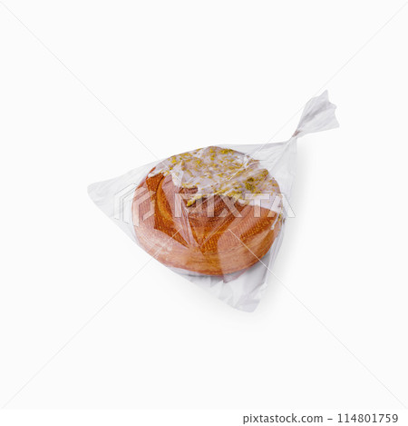 Fresh bread in plastic bag isolated 114801759