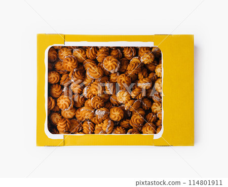Box of freshly baked cookies isolated on white Box of freshly baked cookies isolated on white 114801911