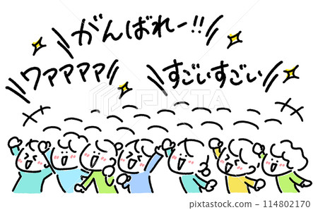 Manga style Men and women cheering and getting enthusiastic Cheering Upper body Simple and cute line drawing illustration Manga style Men and women cheering and getting enthusiastic Cheering Upper body Simple and cute line drawing illustration 114802170