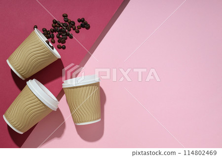 Craft cups for coffee on a pink background 114802469