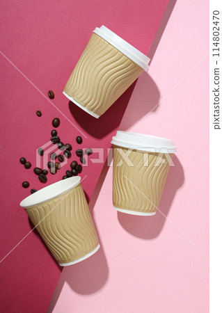 Craft cups for coffee on a pink background Craft cups for coffee on a pink background 114802470