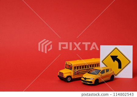 Traffic rules and motor vehicles on a red background. Traffic rules and motor vehicles on a red background. 114802543