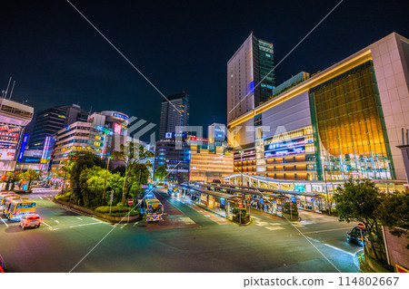 Yokohama cityscape in Japan. The west exit of Yokohama Station. View of Yokohama Station and JR Yokohama Tower on the 14th. 114802667