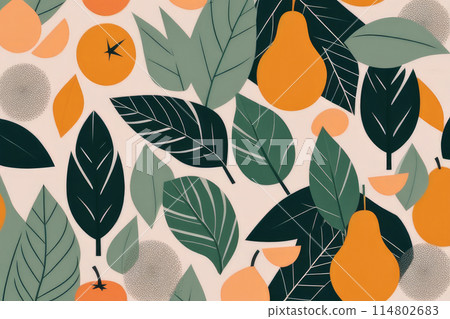 Abstract patterns and ornament with fruits shapes in modern style. 114802683