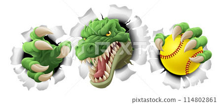Alligator Crocodile Dinosaur Softball Sport Mascot Alligator Crocodile Dinosaur Softball Sport Mascot 114802861