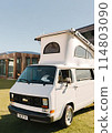 A camper parked on the lawn 114803090