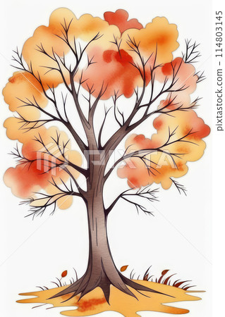 Tree colorful fall foliage in varying shades, representing seasons autumn, isolated on white background in watercolor style. 114803145