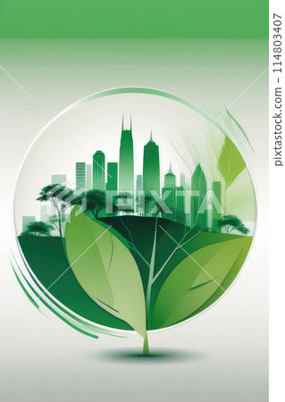 City modern skyline full with greenery parks and green spaces in summer colors. 114803407