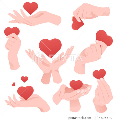 Cartoon flat vector illustration of hand holding heart. Fingers hold heart. Vector illustration, icons for Valentine's Day, Kindness Day, love, support Cartoon flat vector illustration of hand holding heart. Fingers hold heart. Vector illustration, icons for Valentine's Day, Kindness Day, love, support 114803529