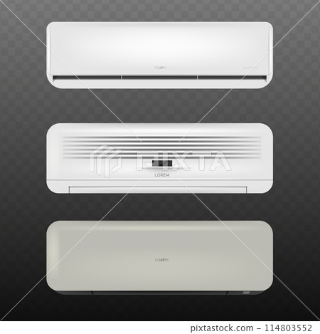 Air conditioners set. Electronic device for monitoring the room temperature. Realistic air conditioning split system indoor 114803552