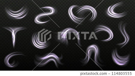 Set of water swirls with bubbles isolated. Light effect with bubbles and sparkles shine. Vector realistic illustration of shampoo, washing detergent foam vortex 114803555