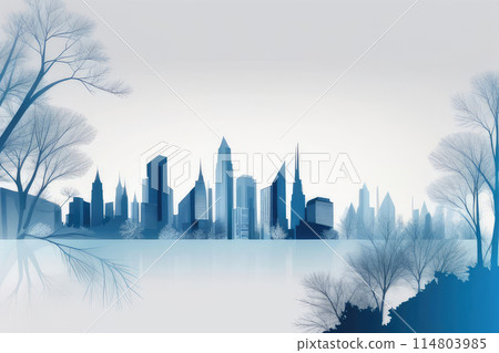 City modern skyline full with greenery parks and green spaces in winter colors. City modern skyline full with greenery parks and green spaces in winter colors. 114803985