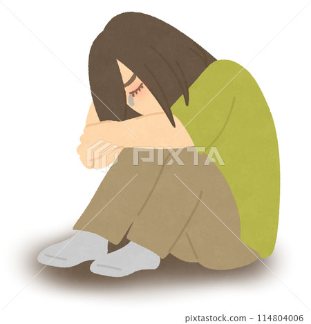 Sad woman holding her knees Sad woman holding her knees 114804006