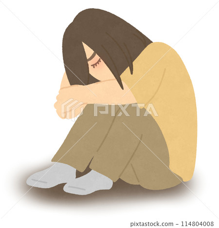 一個女人蹲下來抱著膝蓋 一個女人蹲下來抱著膝蓋 114804008